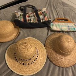 Accessories. Vintage Straw Hats Or Preppy Plaid J Crew Tote Purses Or Clutch Purse  $5-$8