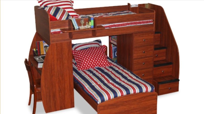 Twin over twin bed w steps and desk