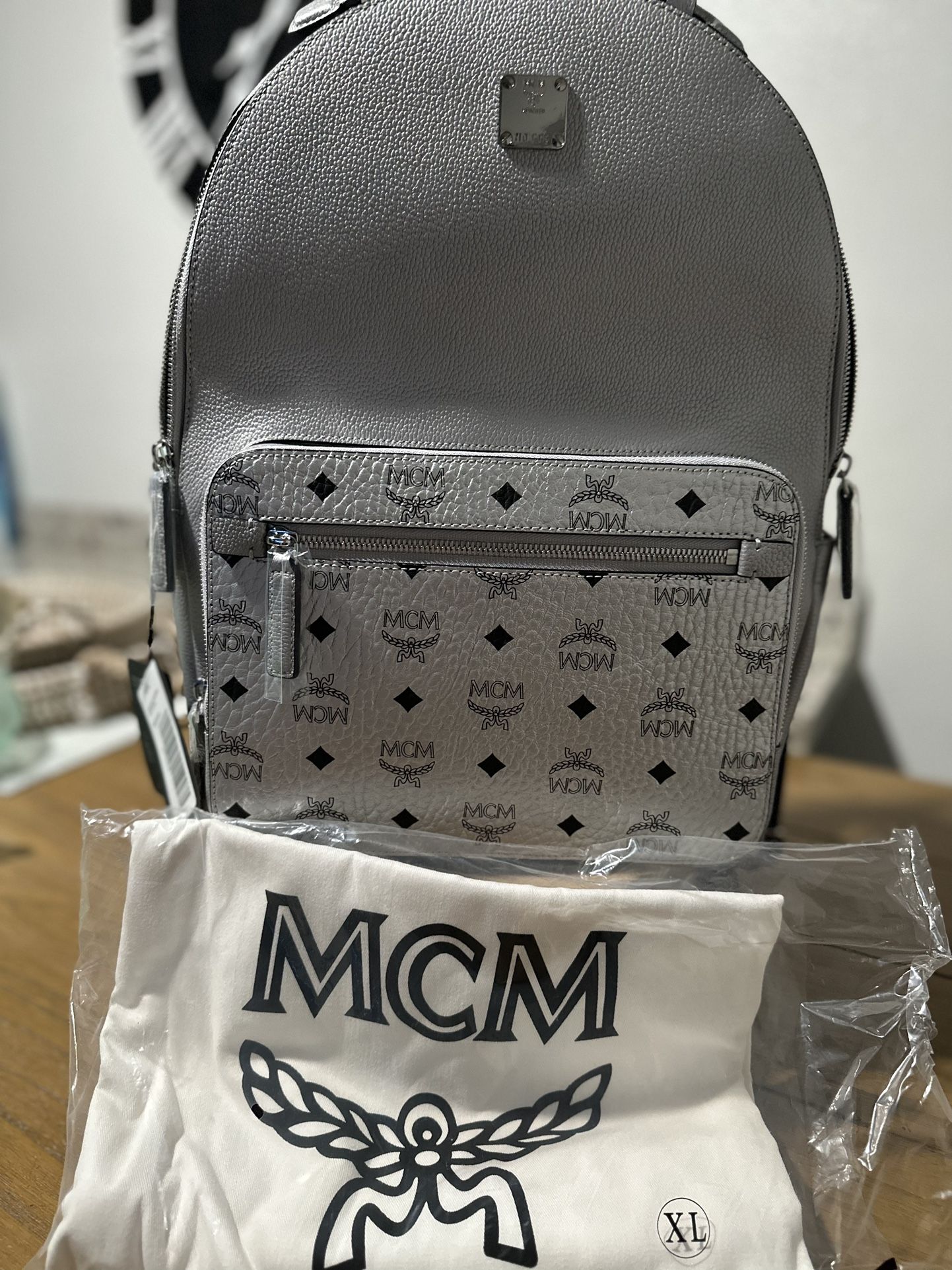 Authentic MCM Stark Metallic Backpack, Dust Bag Included 