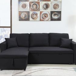 💥BEUTIFUL Black Linen Pull Out Sectional Sofa 🆕👍FREE FINANCING AVAILABLE ❗0️⃣DOWN PAYMENT ❗🌟NO CREDIT NEEDED 