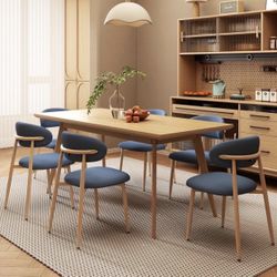 Upholstered Dining Chairs Set of 6 Mid-Century Modern Kitchen & Dining Room Chairs with Linen Seat and Backrest Ergonomic Sillas de Comedor(Original/B