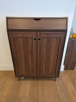Mid century walnut color shoe cabinet $80 OBO