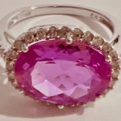 ✨Stunning 6 CT Pink Sapphire Ring .33 CT Diamonds 10KT Solid White Gold Cushion Cut