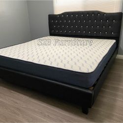 Ck Black Crystal Button Bed With Ortho Mattress Included!!