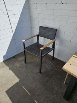 Outdoor Wicker Armchair with Wood Armrests