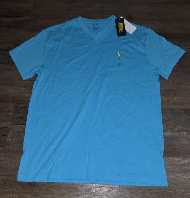 Polo Ralph Lauren Shirt Mens Medium Blue V Neck Classic Fit Tee NWT Sz S
