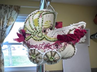 Handmade Beaded Baby Carriage Ornament