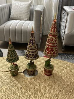 Vintage Sparkling Holiday Decor Ceramic Christmas Topiary Trees