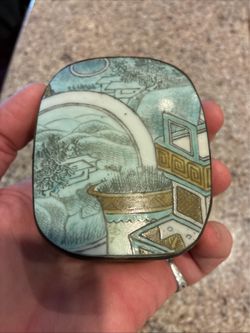 Vintage Possible Sterling Silver Chinese Hand painted Porcelain Jewelry Box