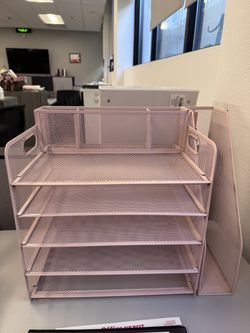Pink Metal Desk Organizer / Paper Tray Set