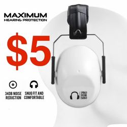 Pro For Sho 34dB NRR Noise Reduction Earmuffs - Lightweight Design - Standard Size White