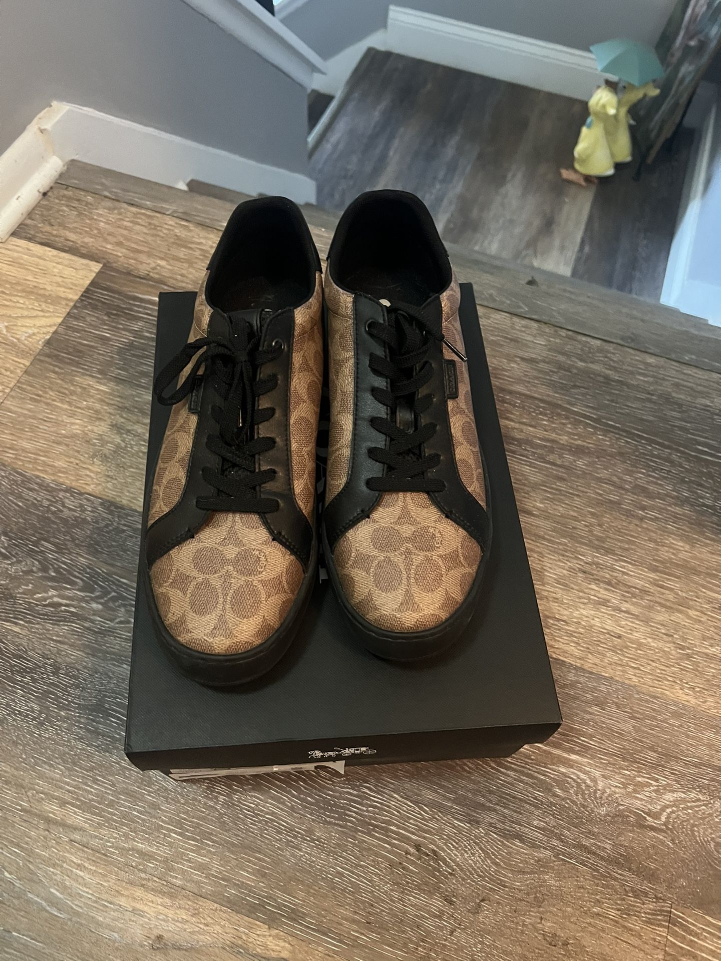 COACH Men’s High Line Signature Canvas Sneakers (Dark Brown & Black)