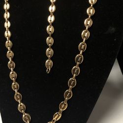 Modern men's set in golden stainless steel (chain and bracelet)