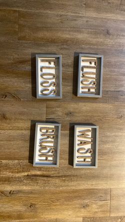 Set of 4 Farmhouse Bathroom Wood Signs