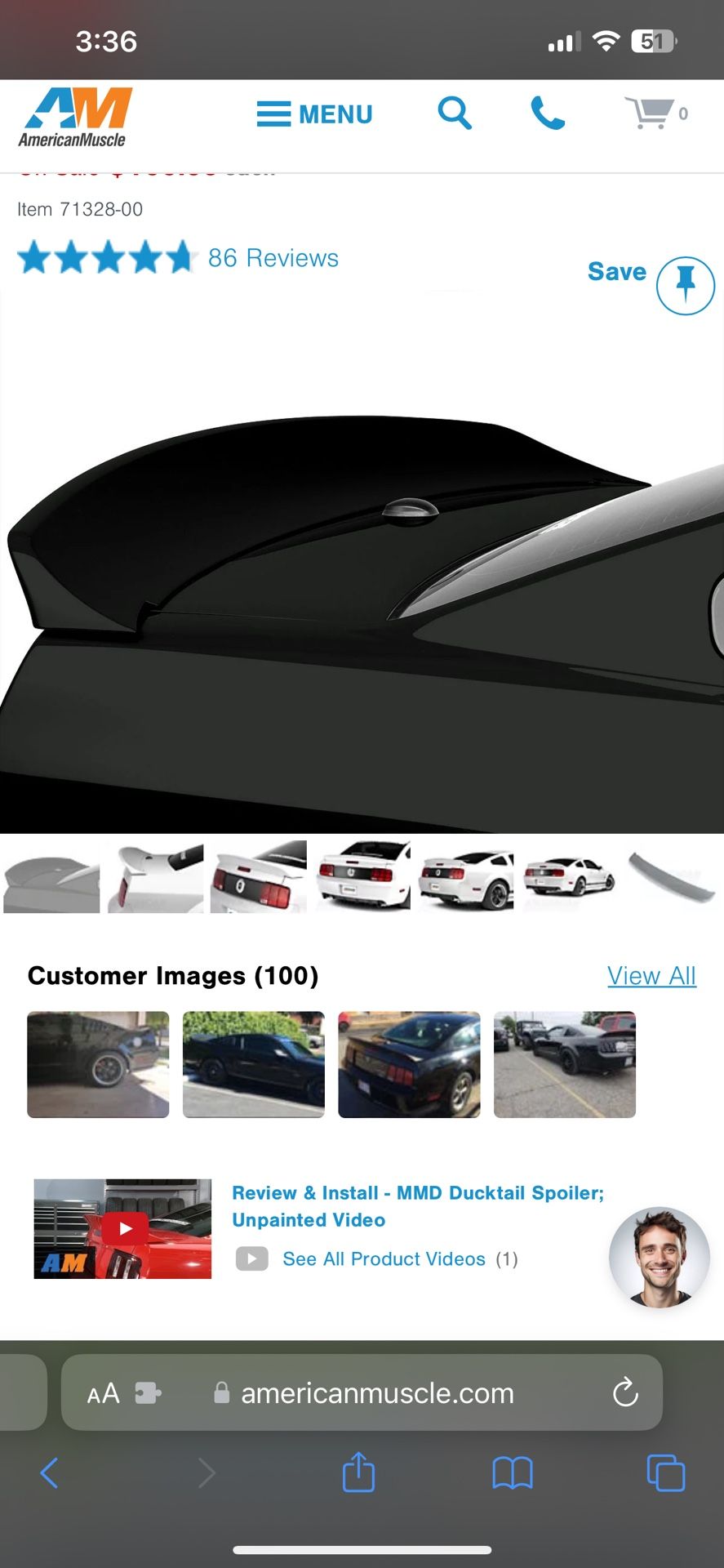 MMD 05-09 Mustang Ducktail Spoiler Pre Painted Black