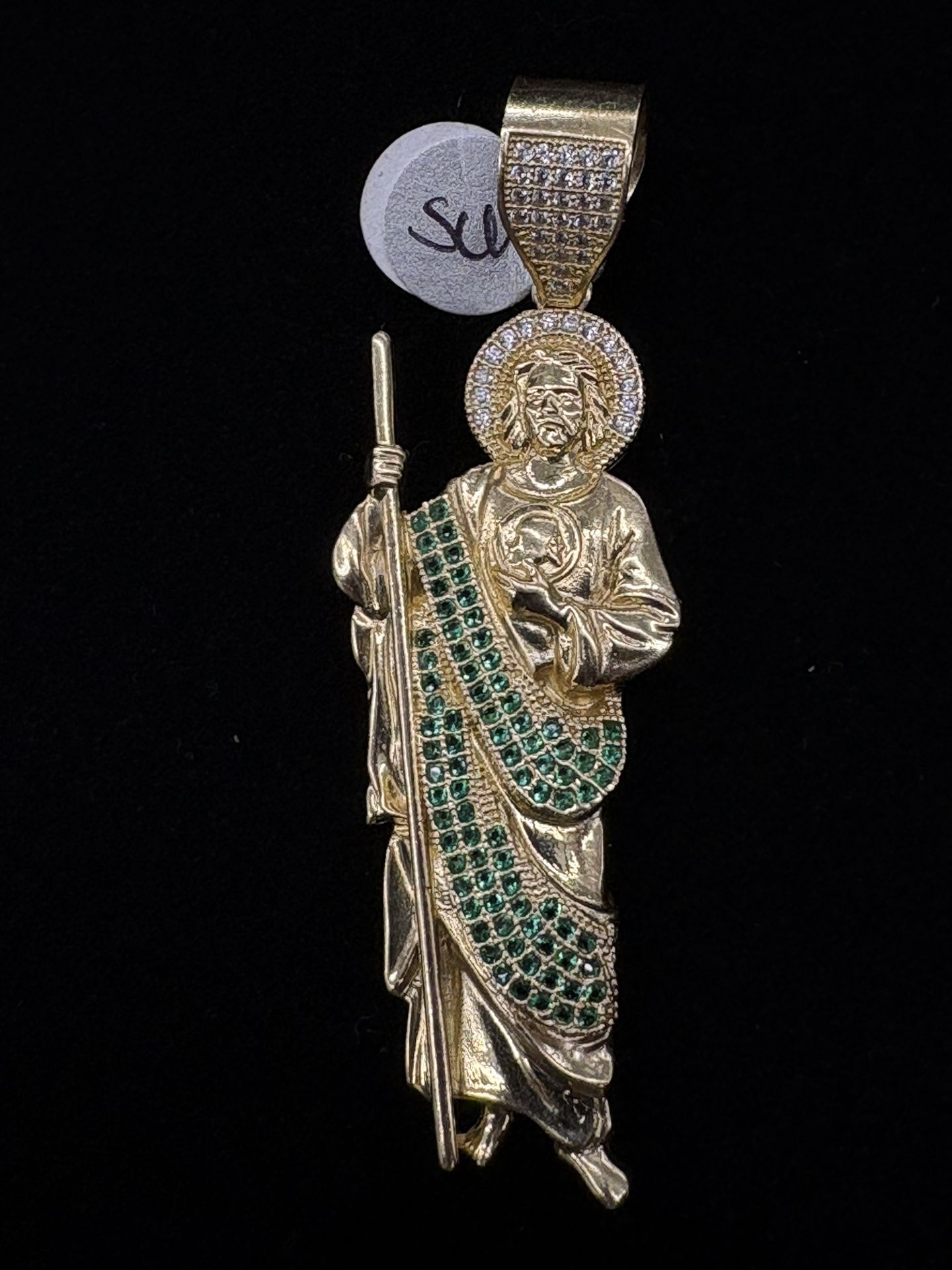 $1700 Yellow Gold w Zirconia Saint Jude Charm