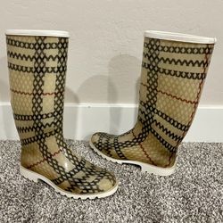 Women’s BURBERRY Nova Check Rubber Rain Boots Size US 7 EUR 37