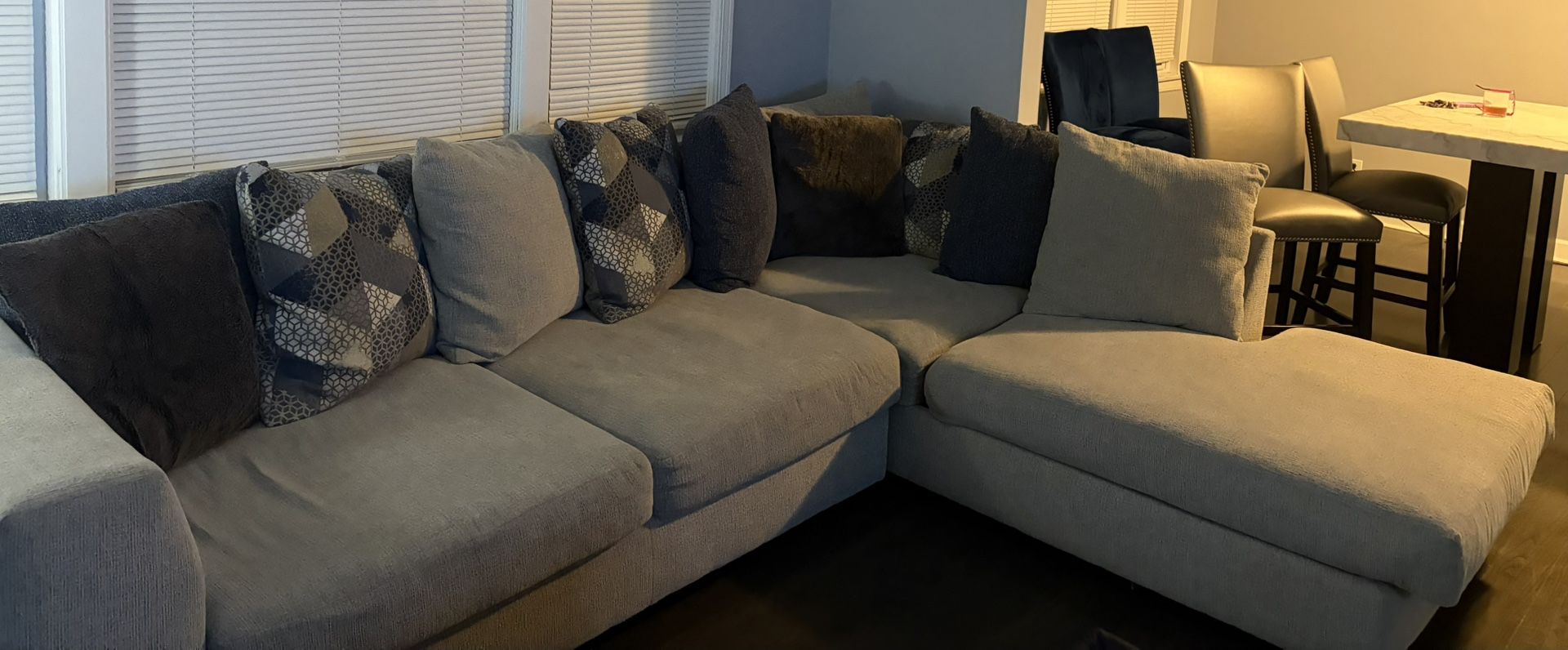 Large Light-Gray Sectional Sofa – Two End TablesGreat Condition