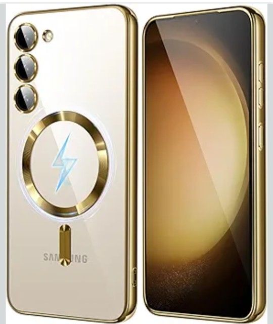 for Samsung Galaxy S23 Plus Case, Covers for S23 Plus .Magnetic Metallic Glossy Slim Clear Luxury Soft Shockproof funda capa para for Galaxy S23 Plus 