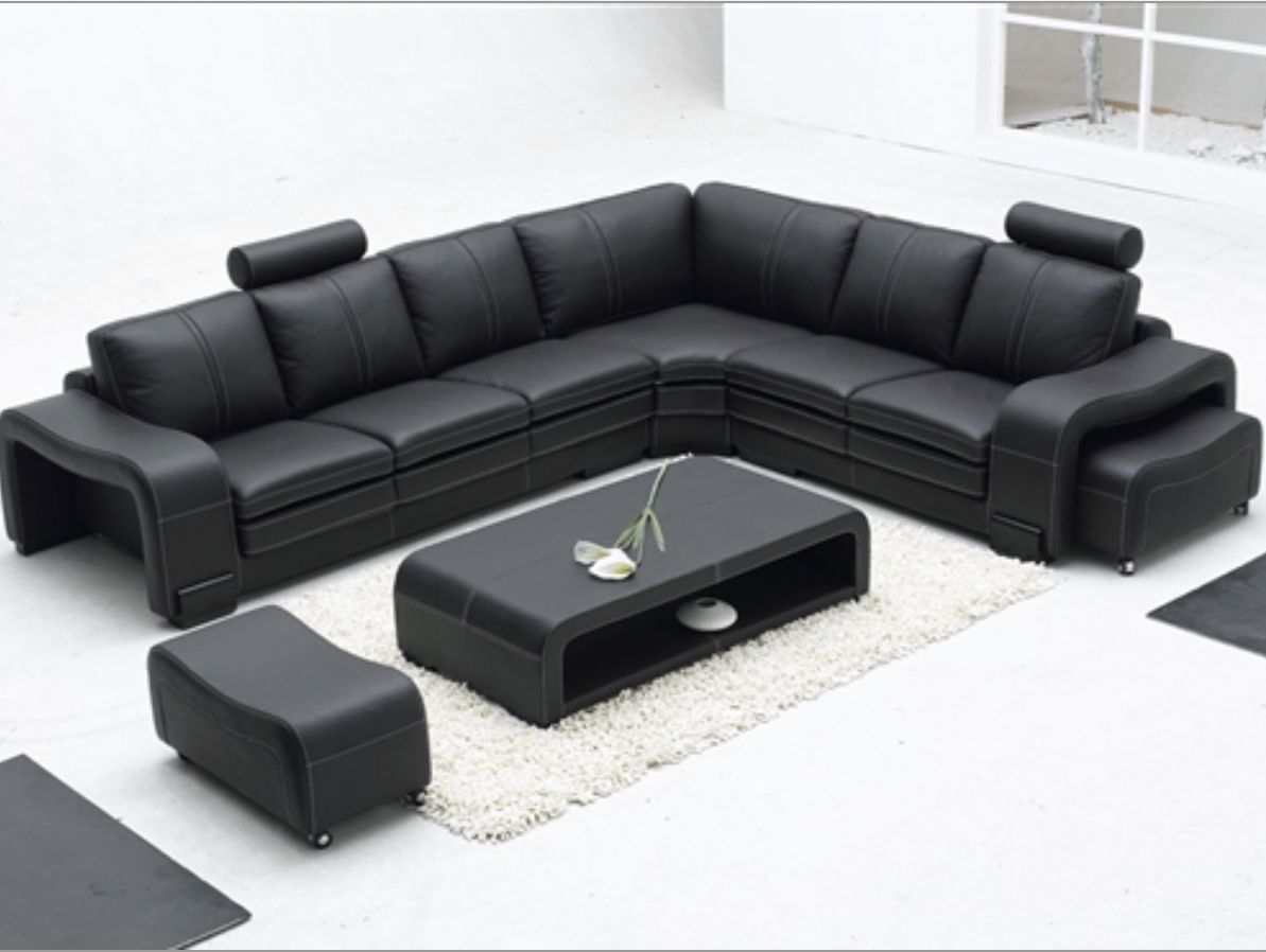 Black Leather Sectional Sofa set