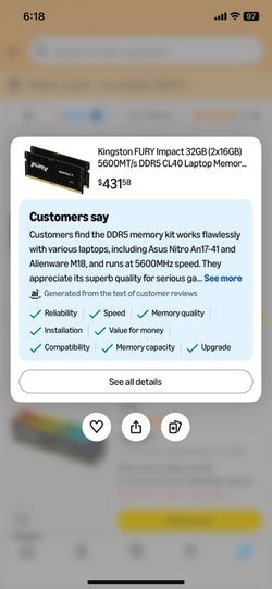 IMPACT Kingston FURY Impact 32GB (2x16GB) 5600MT/s DDR5 CL40 Laptop Memor...