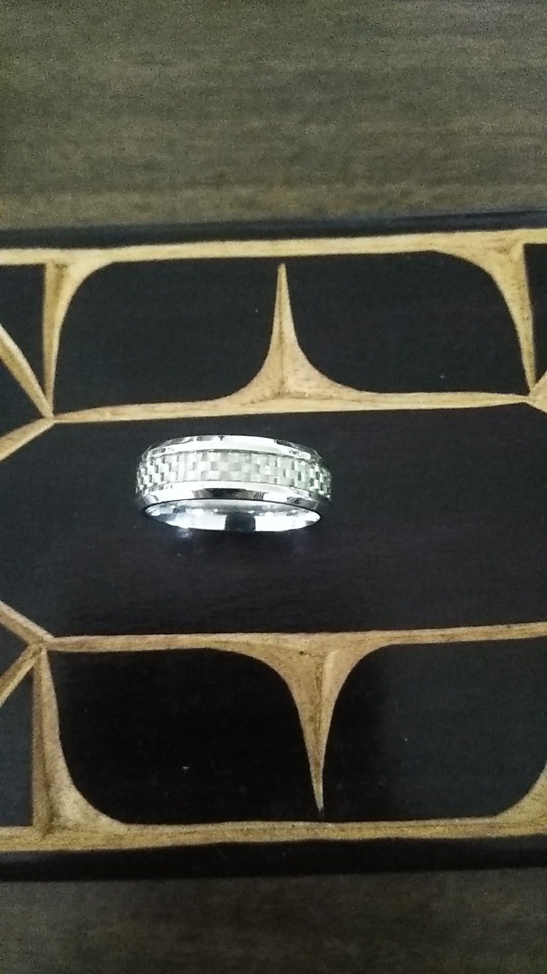White carbon fiber stainless steel ring size 12