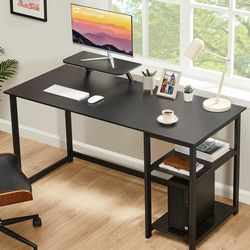 GreenForest Computer Home Office Desk with Monitor Stand and Reversible Storage Shelves,55 inch Modern Simple Writing Study PC Work Table,Black

