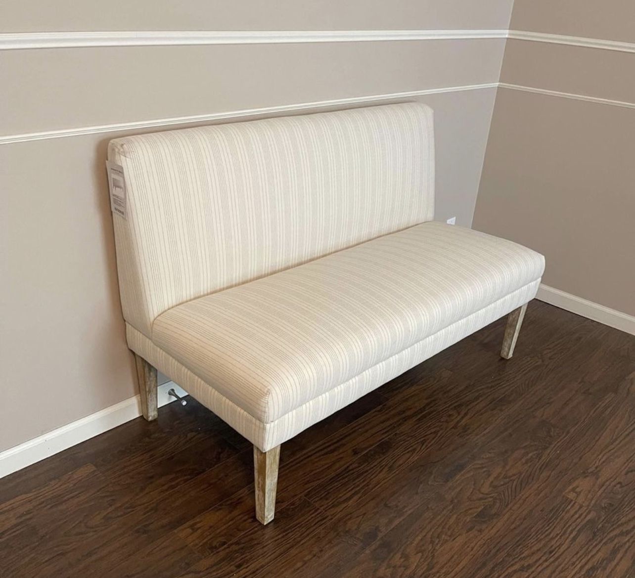 NEW WITH TAGS Ivory Striped Banquette Bench