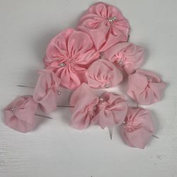 10 Pink Pearl Flower Pins