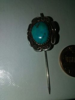 Very old pin.sterling silver. Hand made real stone