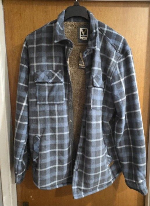 Men's Large Flannel Jacket Sherpa Blue New