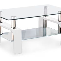 Glass Top Coffee Table W/ White Legs, Pickup In Pennington/Titusville NJ