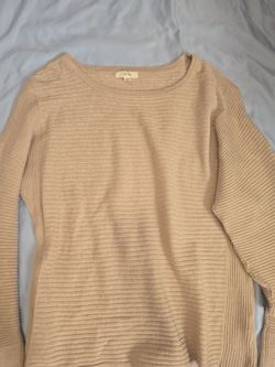 Beige Ribbed Crewneck Sweater