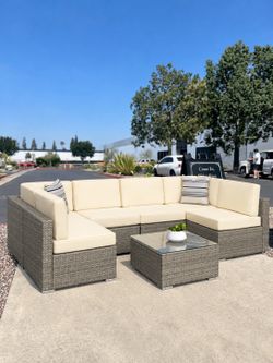 New 7 Pieces Wicker Outdoor Patio Furniture set Sectional Sofa Set ottoman table