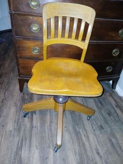 Antique B.L. Marble Chair Co. Solid Oak Swivel Tilt Rolling chair