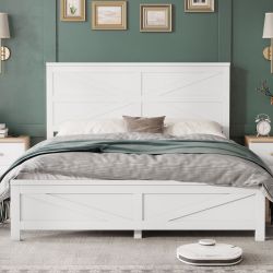 Kelda Farmhouse Queen Size Bed with X-Panel Headboard and Footboard