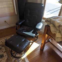Comfortable Black Faux Leather Chair And Ottoman