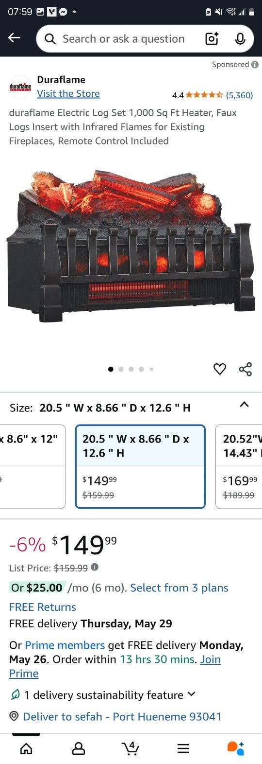 duraflame Electric Log Set 1,000 Sq Ft Heater, Faux Logs Insert with Infrared Flames for Existing Fireplaces, Remote Control Included