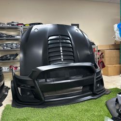 Fits 2015-2017 Ford Mustang GT500 Style Front Bumper Kit Conversion replacement & HOOD INCLUDED