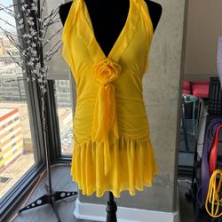Large Yellow Spaghetti Strap Deep V-Neck Bodycon Dress