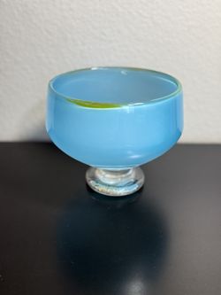 Vtg Murano Art Glass Footed Bowl Turquoise Blue Yellow Italian Hand Made!!