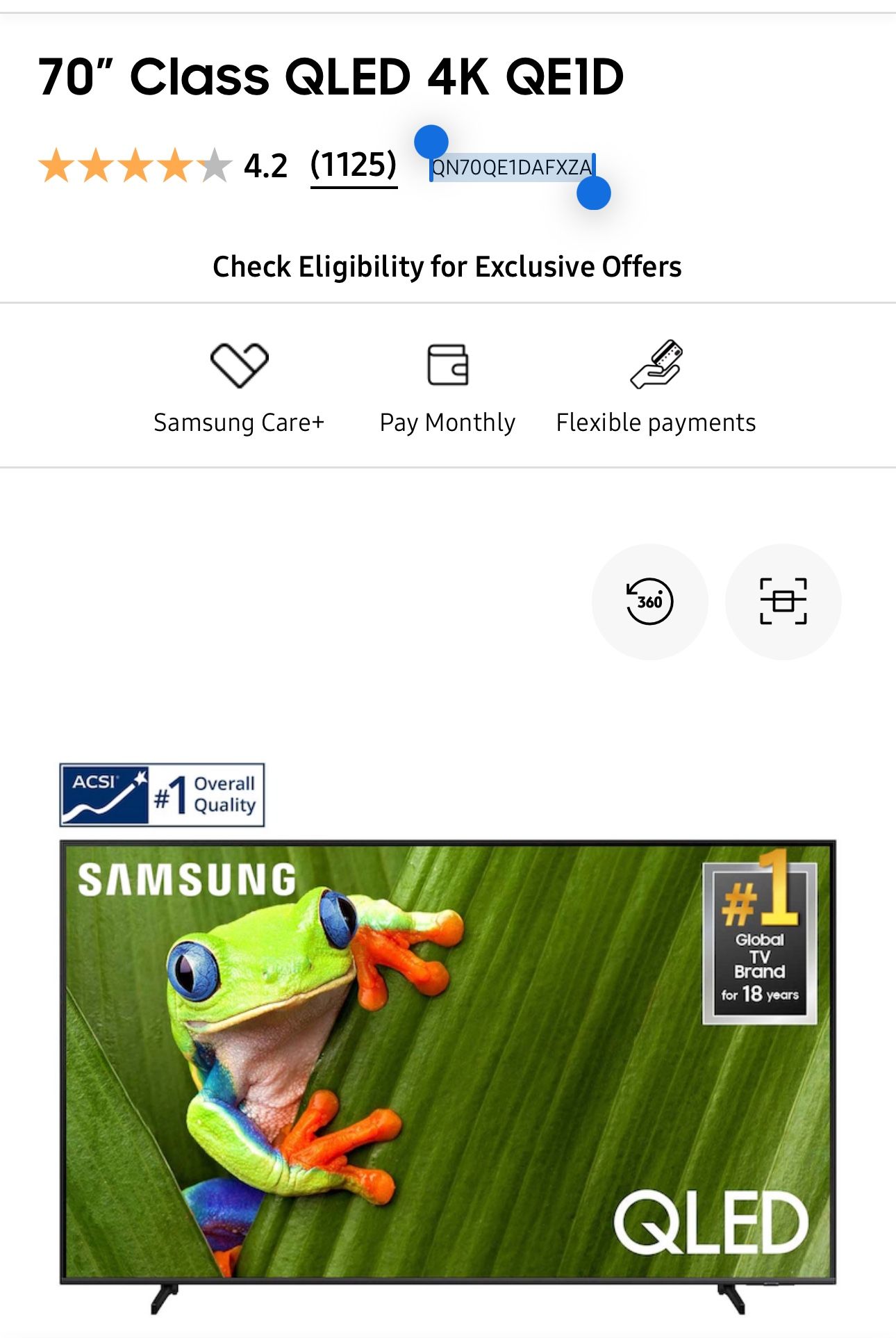 Samaung 70” Qled 4k QE1D
