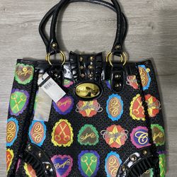 Vintage Coogi Purse Tote Bag Handbag Black Studded Heart Rare Keys