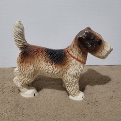 Vtg Fox Terrier Dog Painted Cast Iron Doorstop Paperweight  7" x 5" Brown White.