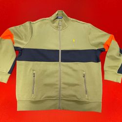 Polo Ralph Lauren Knit Zip Up Sweater Track Jacket  - Green Orange Blue Mens XXL 