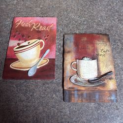 Set of Two Collectible Coffee Themed Decorative Resin Plaques 
