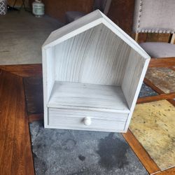 Mini Wooden House Shelf – Rustic White Display with Drawer