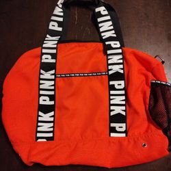 Pink Womens Duffel Bag Red Black White Logo Strap Fabric Zipper Mesh