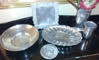 Pewter trays & vases