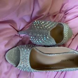 Silver Rhinestone Skinny Heels
